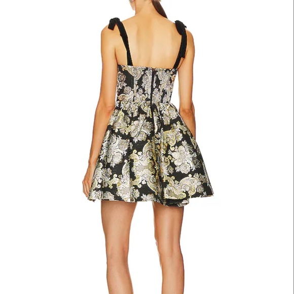 Alice + Olivia Fay Babydoll Tie Strap Dress in Black & Silver - Picture 3 of 4